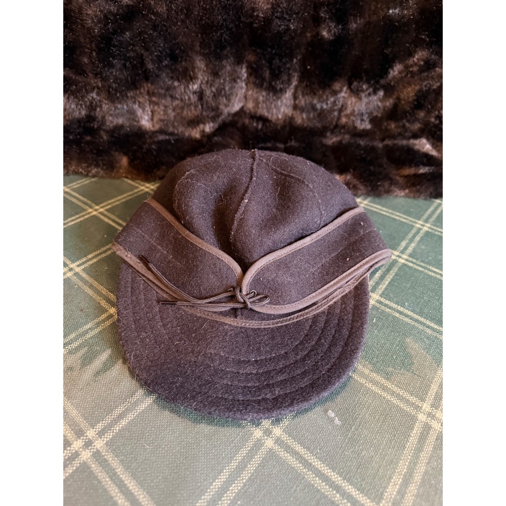 Stormy Kromer 1903 Wool Cap Ear Flap Hat Black Charcoal Winter Hunting 7 1/4